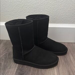 UGG Black Winter Boots Mid-Calf Sheepskin